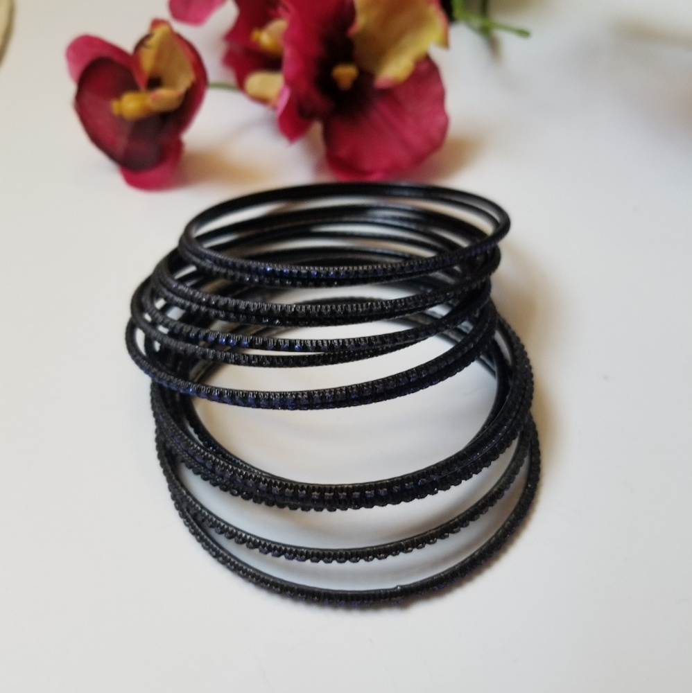 Last Chance! Blue and Black Bangle Bracelet Set Stack